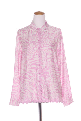GRACE & CO - Pink animal print Ric rac trim shirt! 14