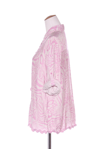 GRACE & CO - Pink animal print Ric rac trim shirt! 14