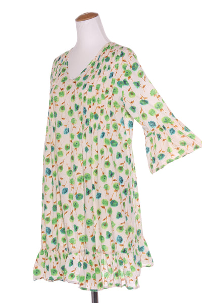 XETRA - Green floral pleat detail cotton dress! 10-12