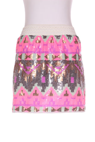 AUGUSTINE - Aztec sequin mini skirt - Pink/mint! 14