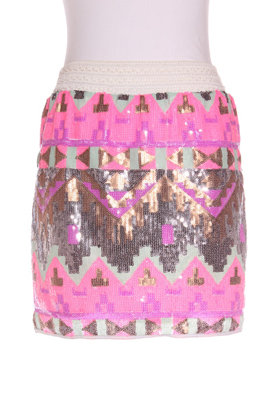 AUGUSTINE - Aztec sequin mini skirt - Pink/mint! 14