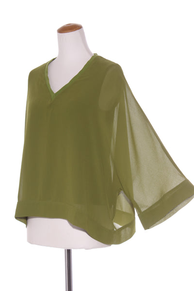 LINCOLN ST - V neck lined boxy top - Moss green! 12-14