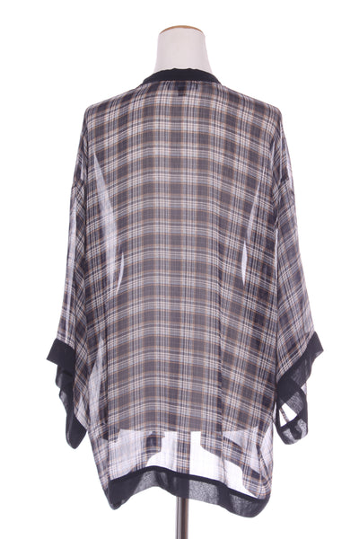 REPERTOIRE (NZ) Navy + tan check chiffon kimono/jacket! 14
