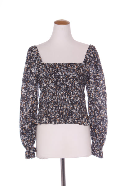 WITCHERY - Navy + tan floral puff sleeve top! 14