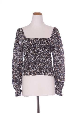 WITCHERY - Navy + tan floral puff sleeve top! 14
