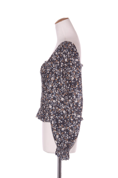 WITCHERY - Navy + tan floral puff sleeve top! 14
