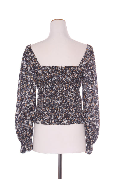 WITCHERY - Navy + tan floral puff sleeve top! 14