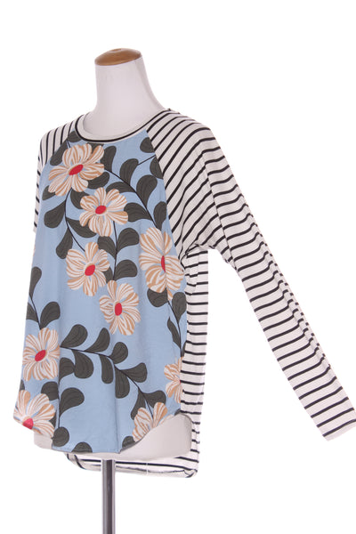 KETZ-KE - Blue floral panel stripe top! 10-12