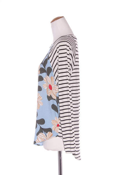 KETZ-KE - Blue floral panel stripe top! 10-12