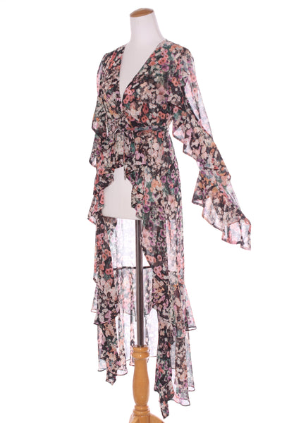 NOVELLA - Floral print ruffle wrap duster! 12-14
