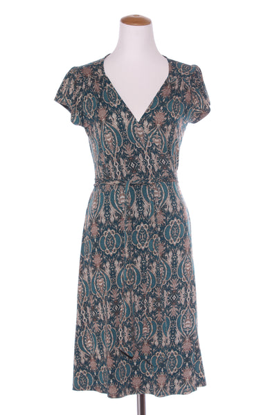 PRINCIPALS - Vintage teal gilded print wrap dress! 10-12