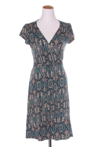 PRINCIPALS - Vintage teal gilded print wrap dress! 10-12