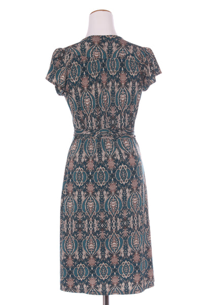 PRINCIPALS - Vintage teal gilded print wrap dress! 10-12