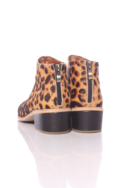 BRESLEY "Drake" leopard fur leather ankle boot! 7.5-8
