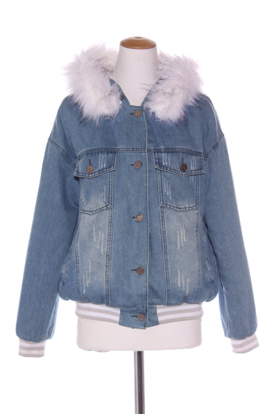 CHARLO - Denim fur lined hooded bomber jacket! 8-10