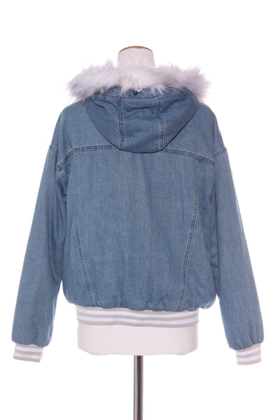 CHARLO - Denim fur lined hooded bomber jacket! 8-10