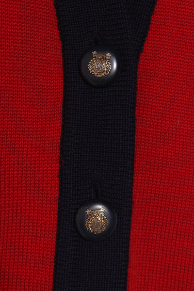 LUI CHANTANT - Red + navy crest wool cardi! 12