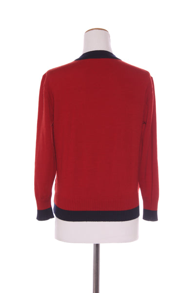 LUI CHANTANT - Red + navy crest wool cardi! 12