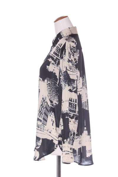H&M - Cityscape print satin shirt! 10-12