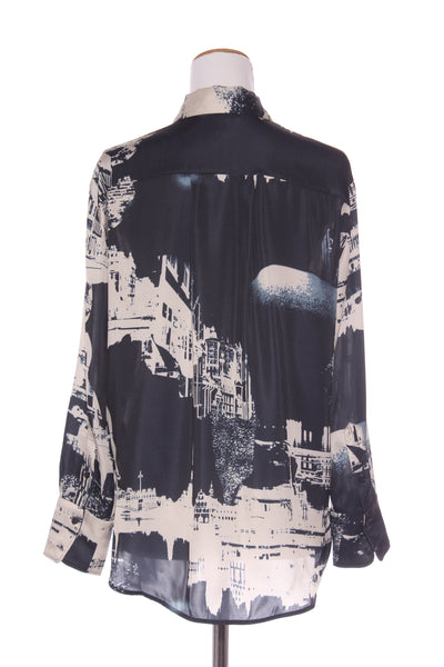 H&M - Cityscape print satin shirt! 10-12