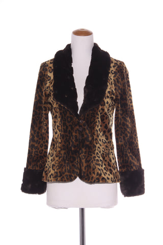 GEENA PAIGE - Fur trim velvet leopard tailored jacket! 10-12
