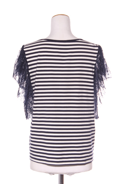CHARLO - Navy lace sleeve stripe top! 14