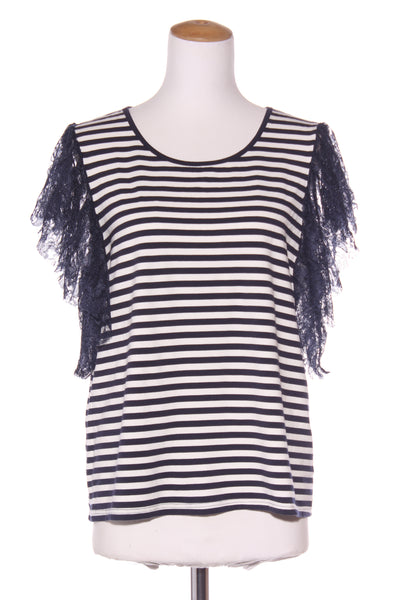 CHARLO - Navy lace sleeve stripe top! 14