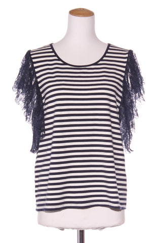 CHARLO - Navy lace sleeve stripe top! 14