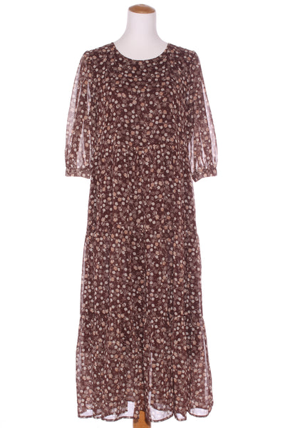 AMONG THE BRAVE - Brown floral tiered midi dress! 10