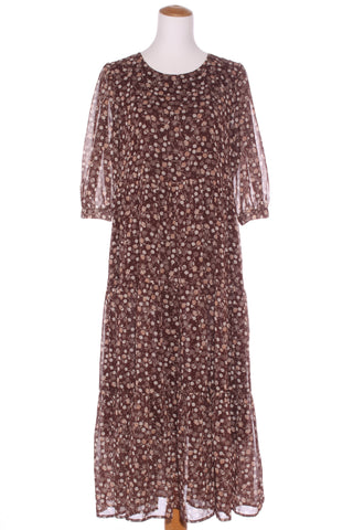 AMONG THE BRAVE - Brown floral tiered midi dress! 10