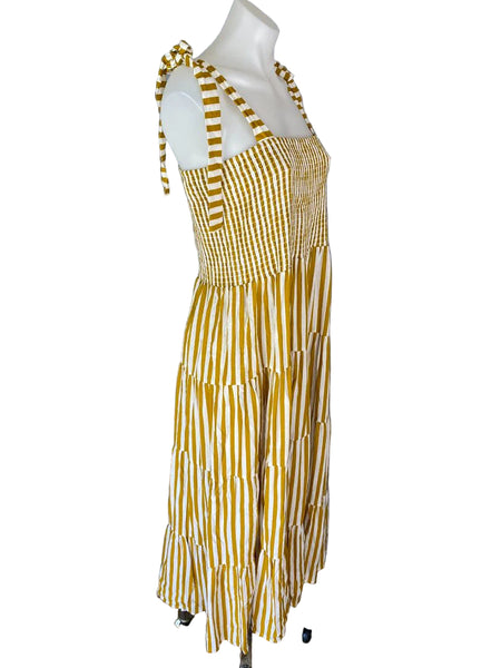 MISTER ZIMI - Mustard linen blend shirred tie dress! 16