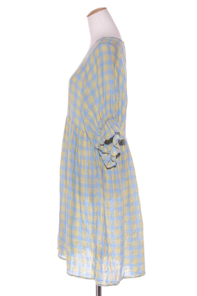 ZEST - Blue + yellow linen check dress! 8-10