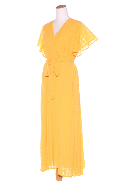 DECJUBA - Yellow textured check maxi dress! 14