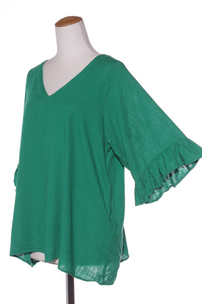 HOURGLASS - Ruffle sleeve linen blend top - Emerald! 16