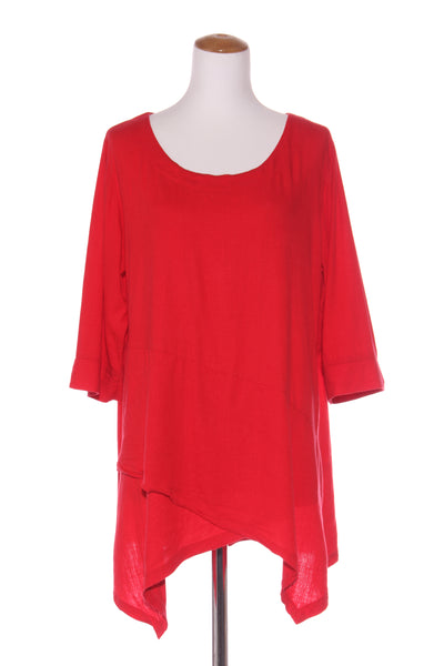 SLATE the label - Red linen blend layer hem top! 14-16