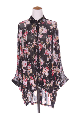 CHARLO - Mesh batwing floral over shirt! 8-18