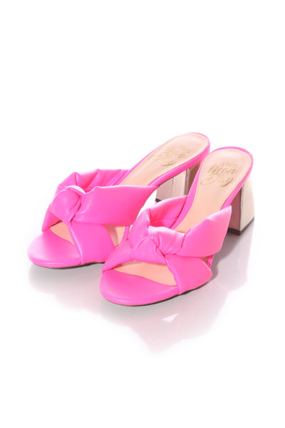 HEY MONDAY - Pink + gold leather mid black heels! 40