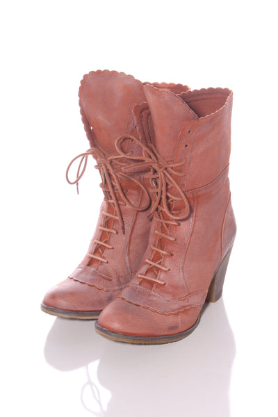 DKODE - Victorian leather boots - Brick red! 7.5