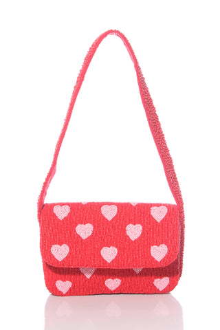 Peyote beaded heart bag - Pink/red!