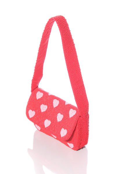 Peyote beaded heart bag - Pink/red!