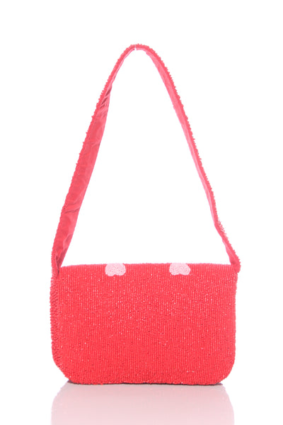 Peyote beaded heart bag - Pink/red!