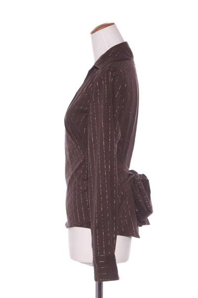 EMERGE - Gold + brown pinstripe wrap top! 14