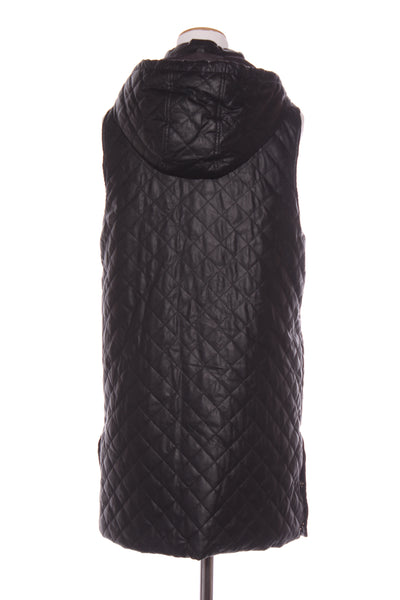 CARRÉ NOIR - Quilted faux leather hooded longline vest! 12