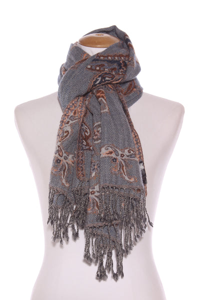 KM COLLECTION - Paisley herringbone wool scarf/shawl!