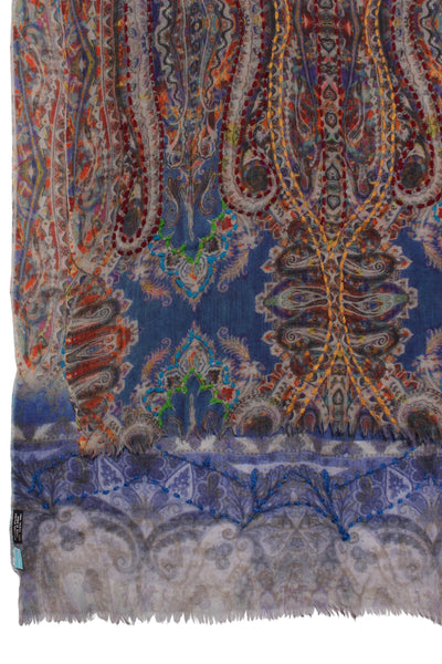 BLUE ILLUSION - Wool + silk embroidered scarf!