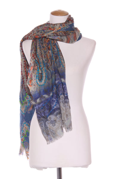 BLUE ILLUSION - Wool + silk embroidered scarf!