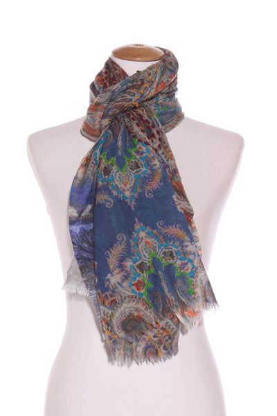 BLUE ILLUSION - Wool + silk embroidered scarf!
