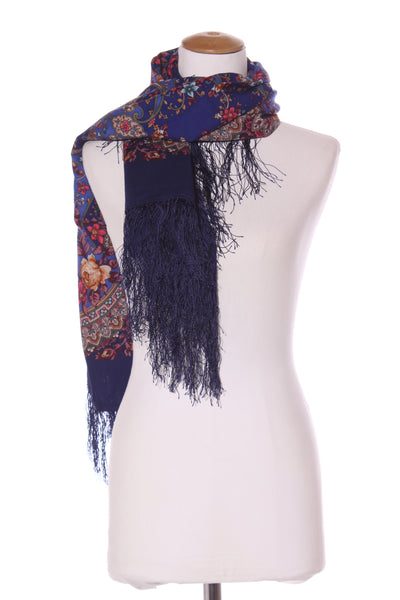 PLATKI (RU) Navy fine wool floral large square scarf!