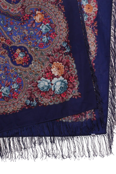 PLATKI (RU) Navy fine wool floral large square scarf!