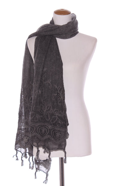 Embroidered linen blend scarf/shawl - Smokey/charcoal!